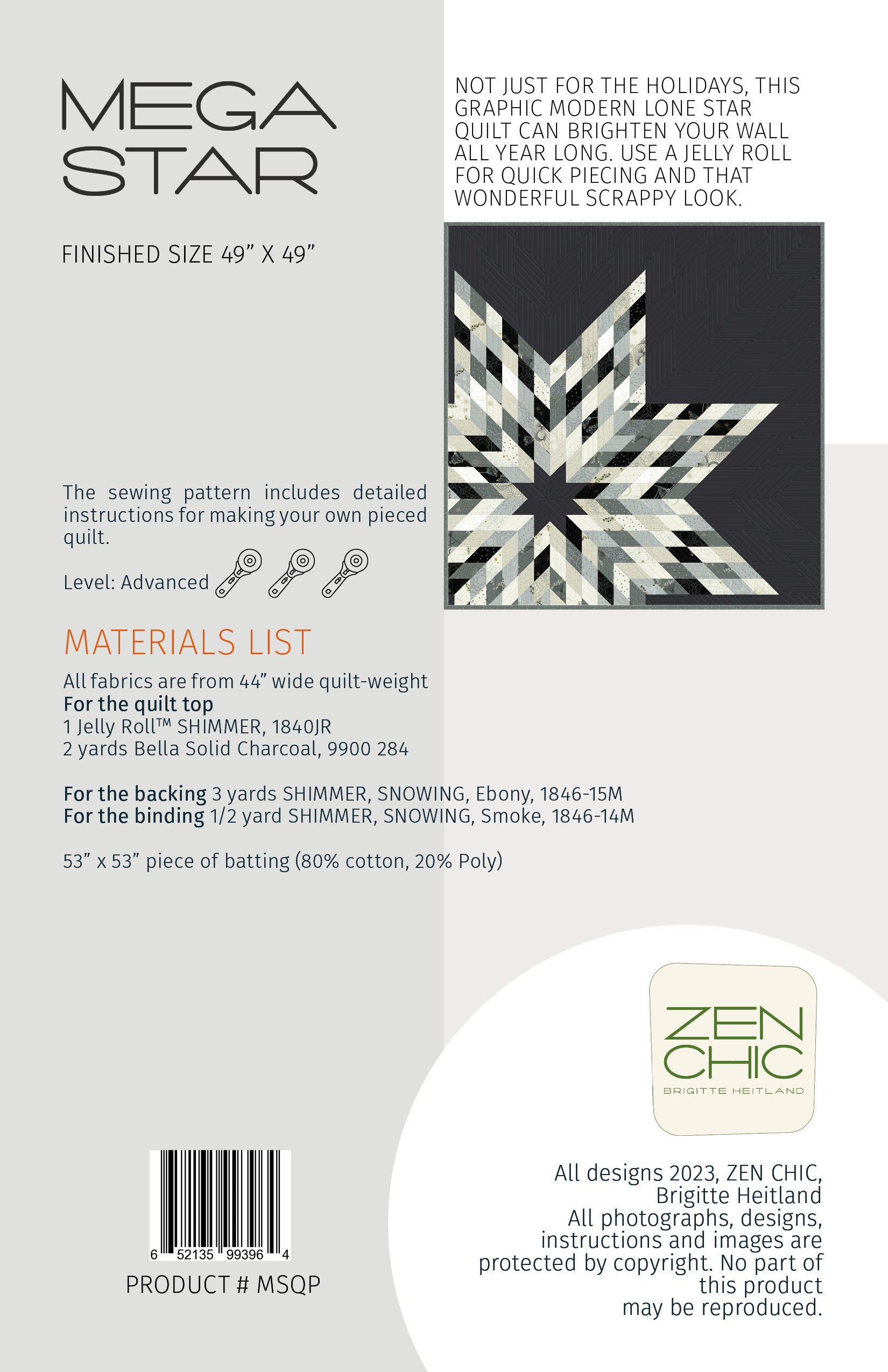【極美品】Ziigaat estrella Mega Star Quilting Pattern by Zen Chic